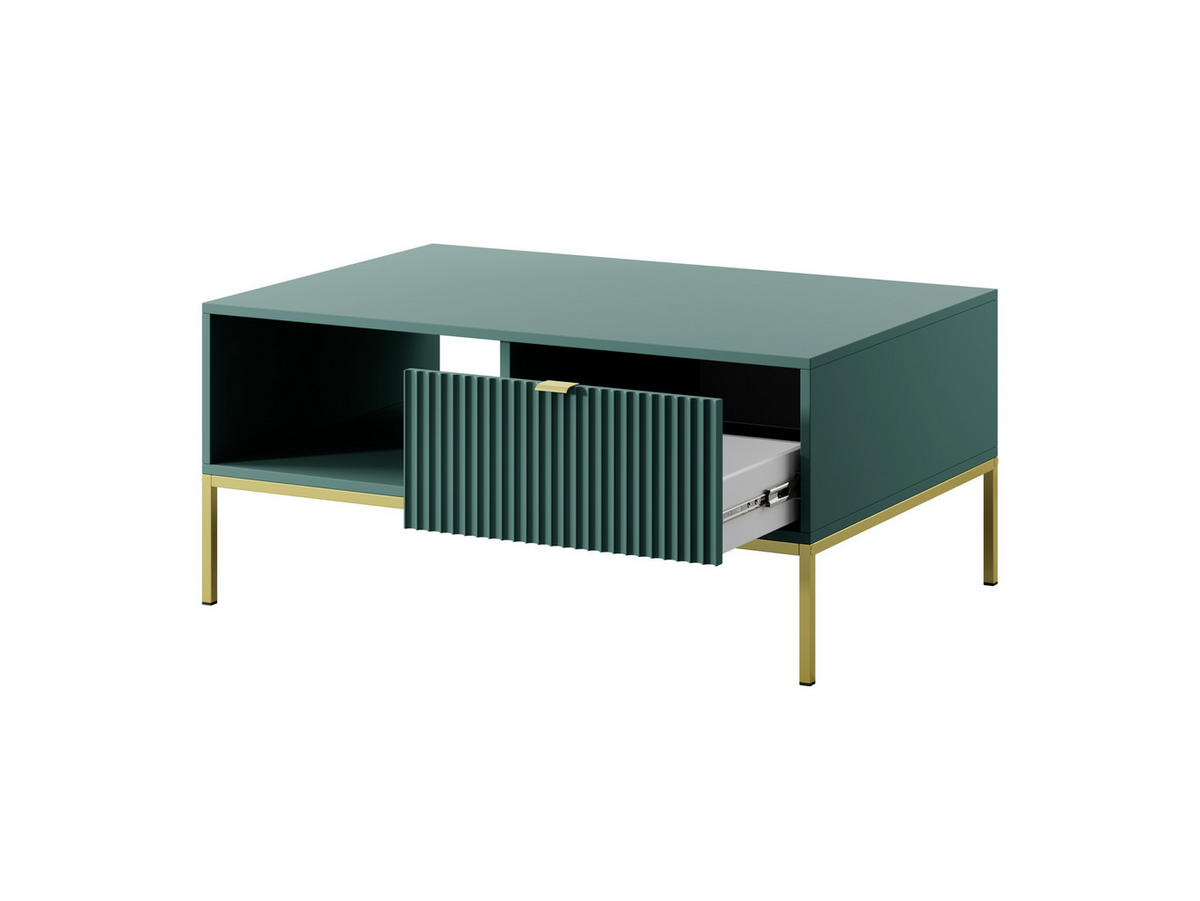 GRÜNER Moderner Geriffelter Couchtisch KIOTO Ł2SZ (Gold Gestell, Vollauszug) - Kaschmir/Goldfarben, Holz/Holzwerkstoff (68/104/46cm) - Ravio