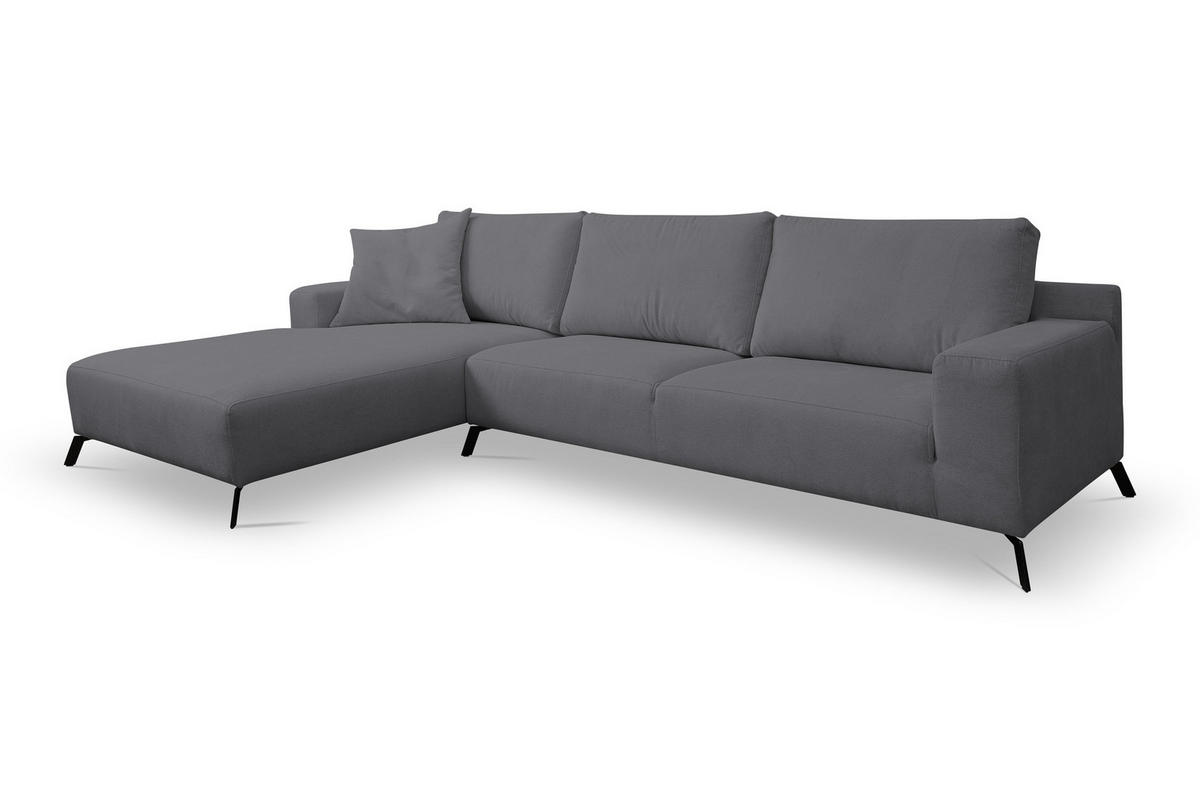 ECKSOFA Aspen in L-Form, Coach Farbe: Grau, Velourstoff, Ottomane Links - Grau, Textil (187/312cm) - VENASI MÖBEL