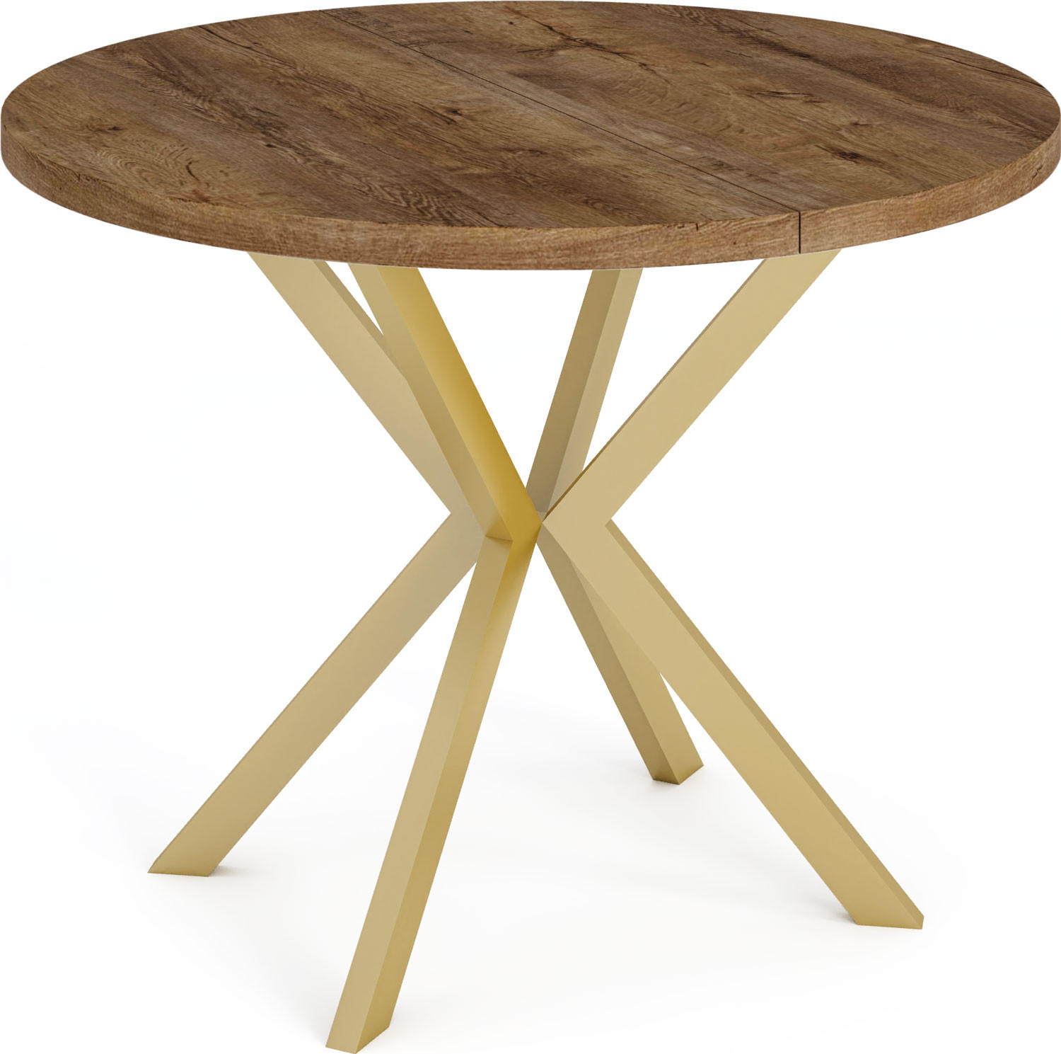 ESSTISCH Flora runder ausziehbarer, Lefkas Eiche 120-200/120/76 cm - Alteiche/Goldfarben, Holzwerkstoff/Metall (120/120/76cm) - WFL GROUP