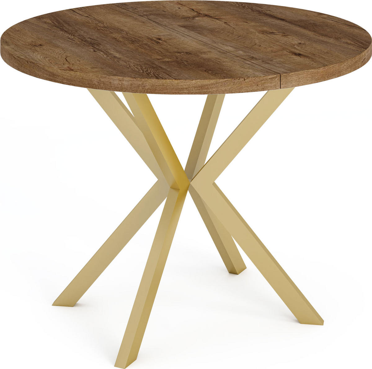 ESSTISCH Flora runder ausziehbarer, Lefkas Eiche 100-180/100/76 cm - Alteiche/Goldfarben, Holzwerkstoff/Metall (100/100/76cm) - WFL GROUP