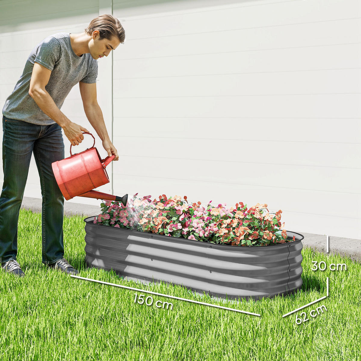 PFLANZENBEET, Kräuterbeet für Garten, Balkon, Silber, 150 x 62 x 30 cm - Silberfarben, Metall (62/30/150cm) - Outsunny
