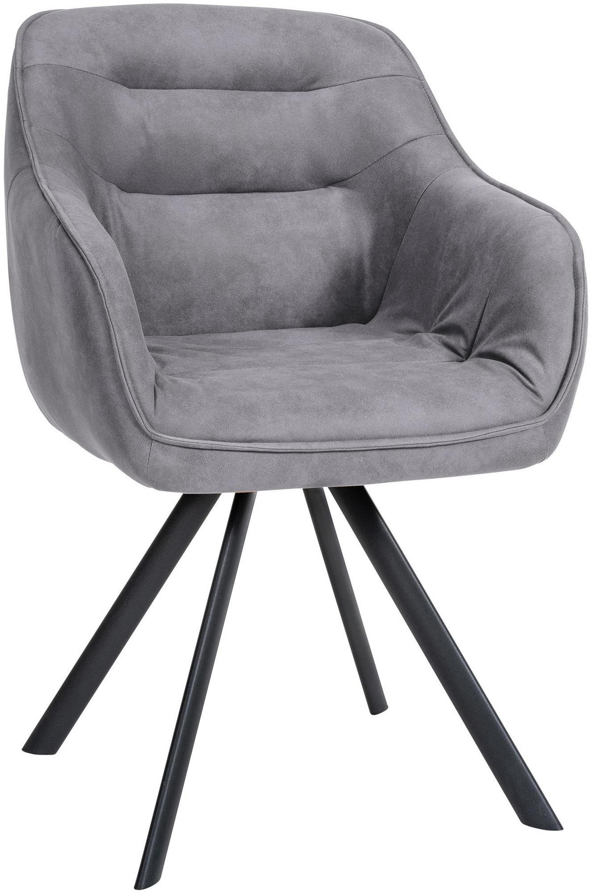 ARMLEHNENSTUHL Vintage Stoff grau - Schwarz/Grau, Textil/Metall (57/90/63cm) - CLP