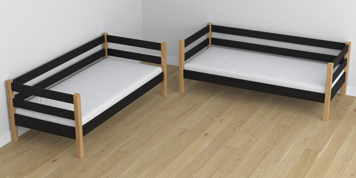 ETAGENBETT N01 Schwarz / Eiche Natur 80/190 - Schwarz/Eiche Artisan, Naturmaterialien/Holz (80/190cm) - N-Wood