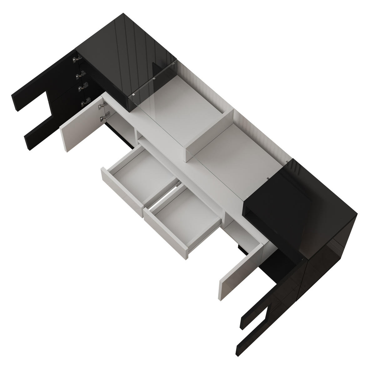 TV stolek 145/30/51 cm s LED osvětlením a velkým úložným prostorem, Bílá/černá - bílá, kompozitní dřevo (145/51/30cm) - Redom