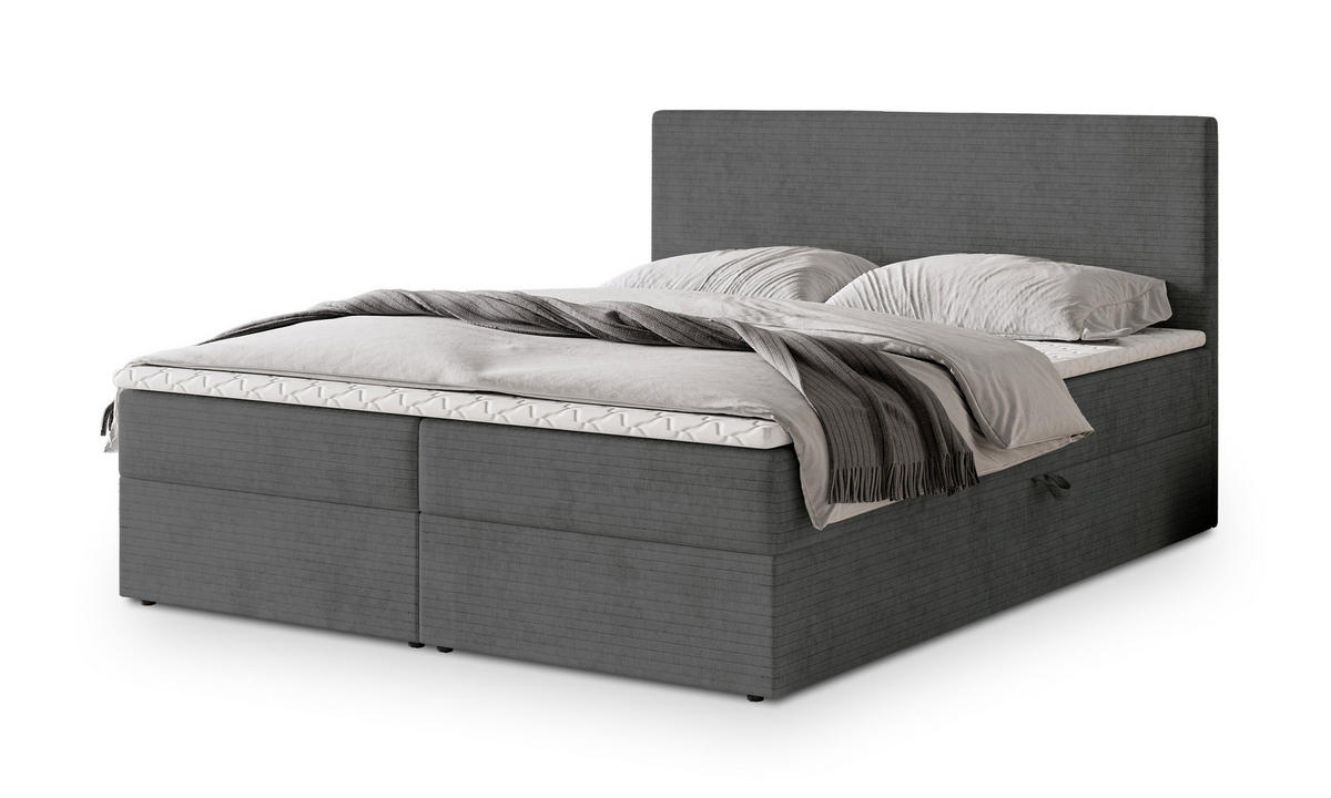 POSTEL BOXSPRING NIRA 160x200 cm, s matrací a úložným prostorem, šedá - šedá, kompozitní dřevo/textil (160/200cm) - MASSENO