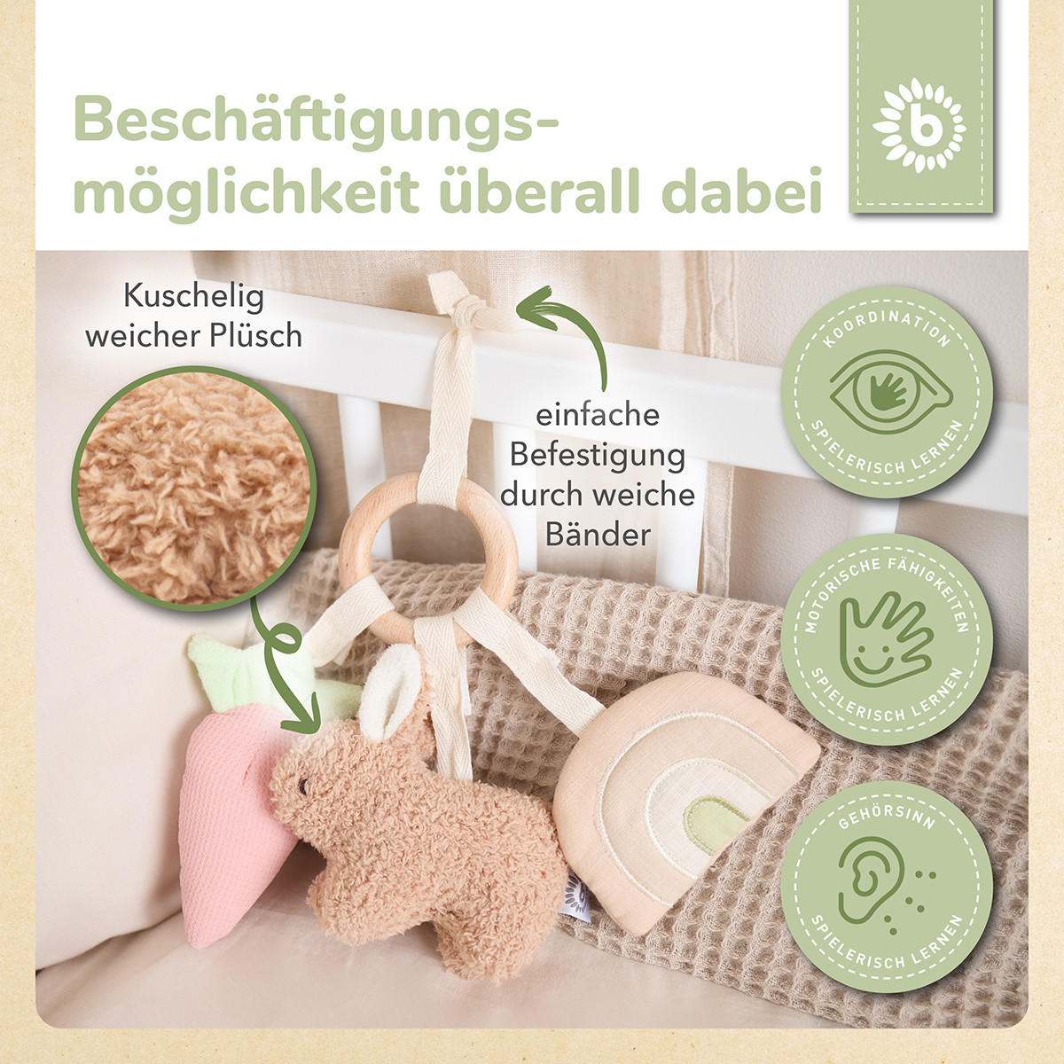 ACTIVITY Spielzeug Hase aus Boucle - Ab - Braun, Holz (20/14cm) - Bieco Spielwaren