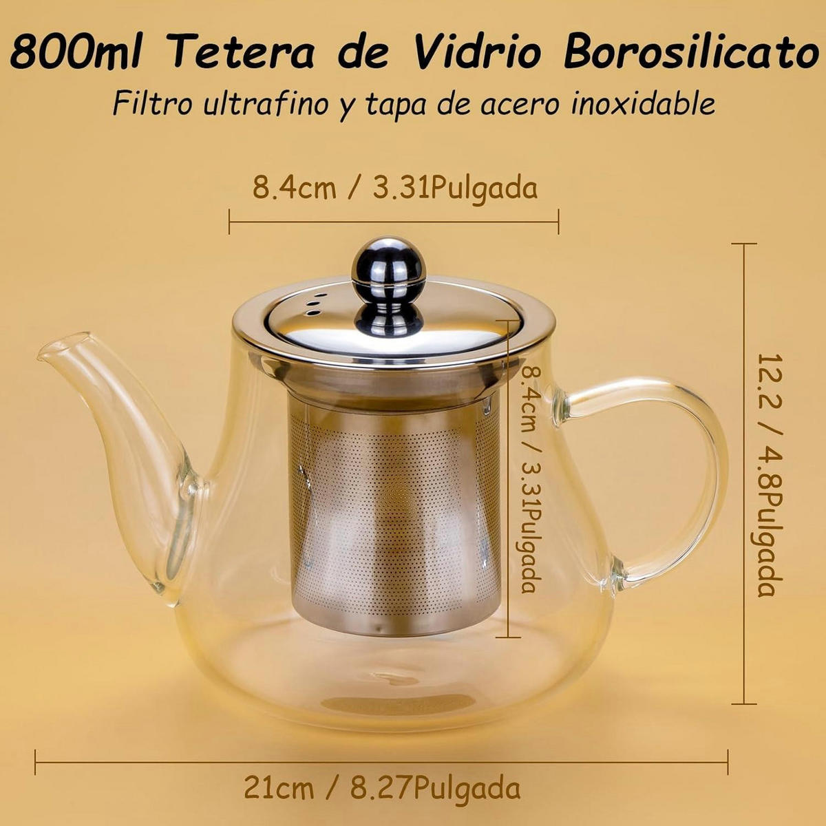 TEEKANNE Glas 800ml mit Edelstahl-Filter - Transparent, Glas (14.5/15.5cm)