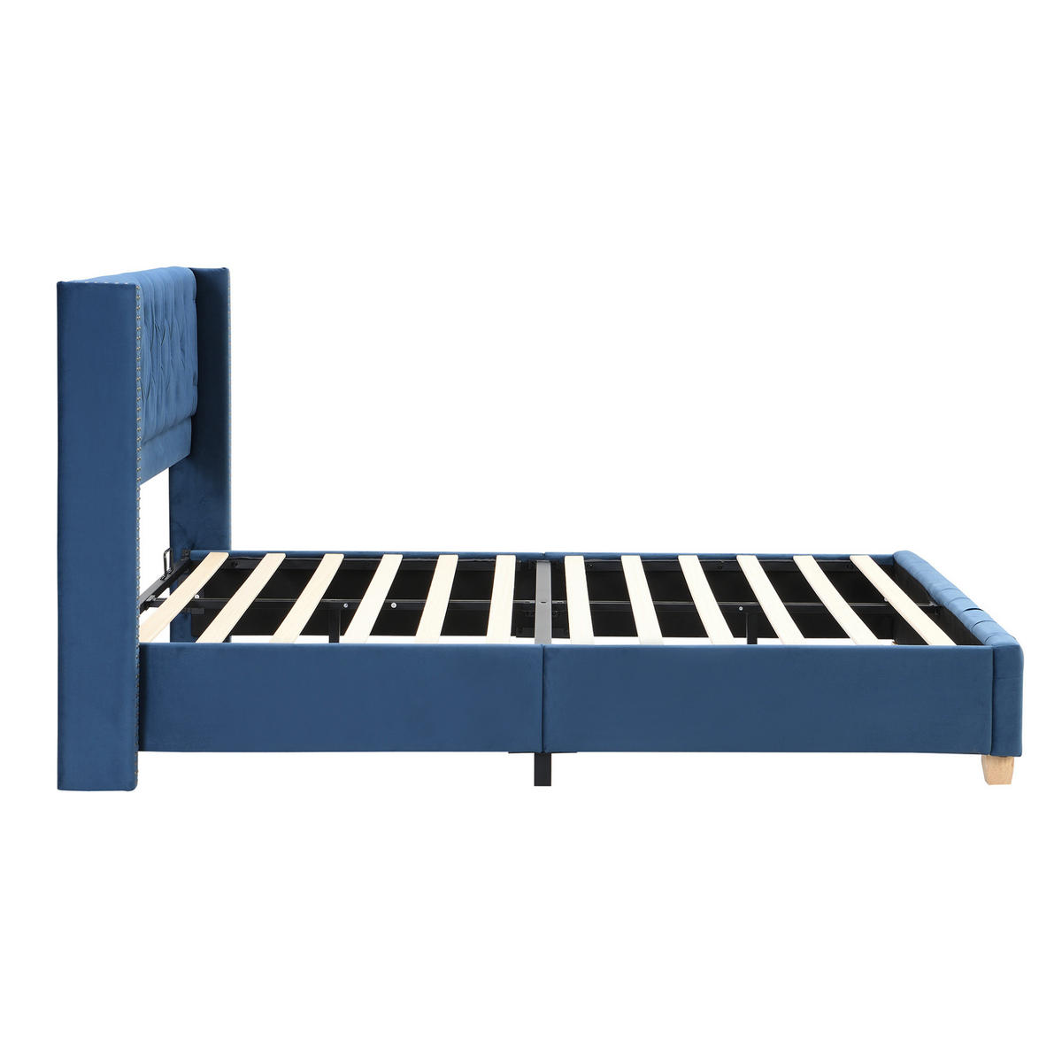 SAMT-POLSTERBETT 160/200 cm mit Lattenrost, gepolstertem Kopfteil in Blau - Blau, Textil (160/200cm) - BEAOK