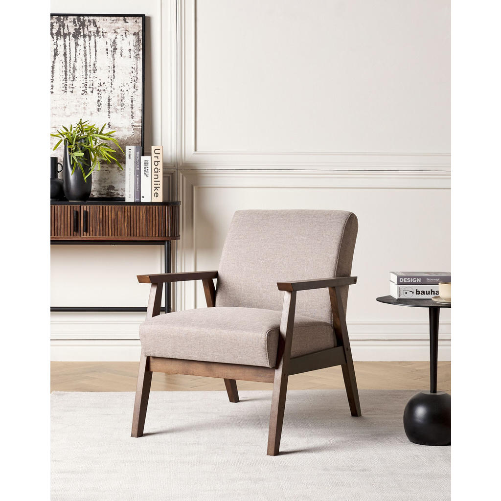 Thumbnail - Beliani Sessel, Grau, Beige, Dunkelbraun, Textil, 1-Sitzer, 62x80x80 cm, Wohnzimmer, Sessel, Polstersessel