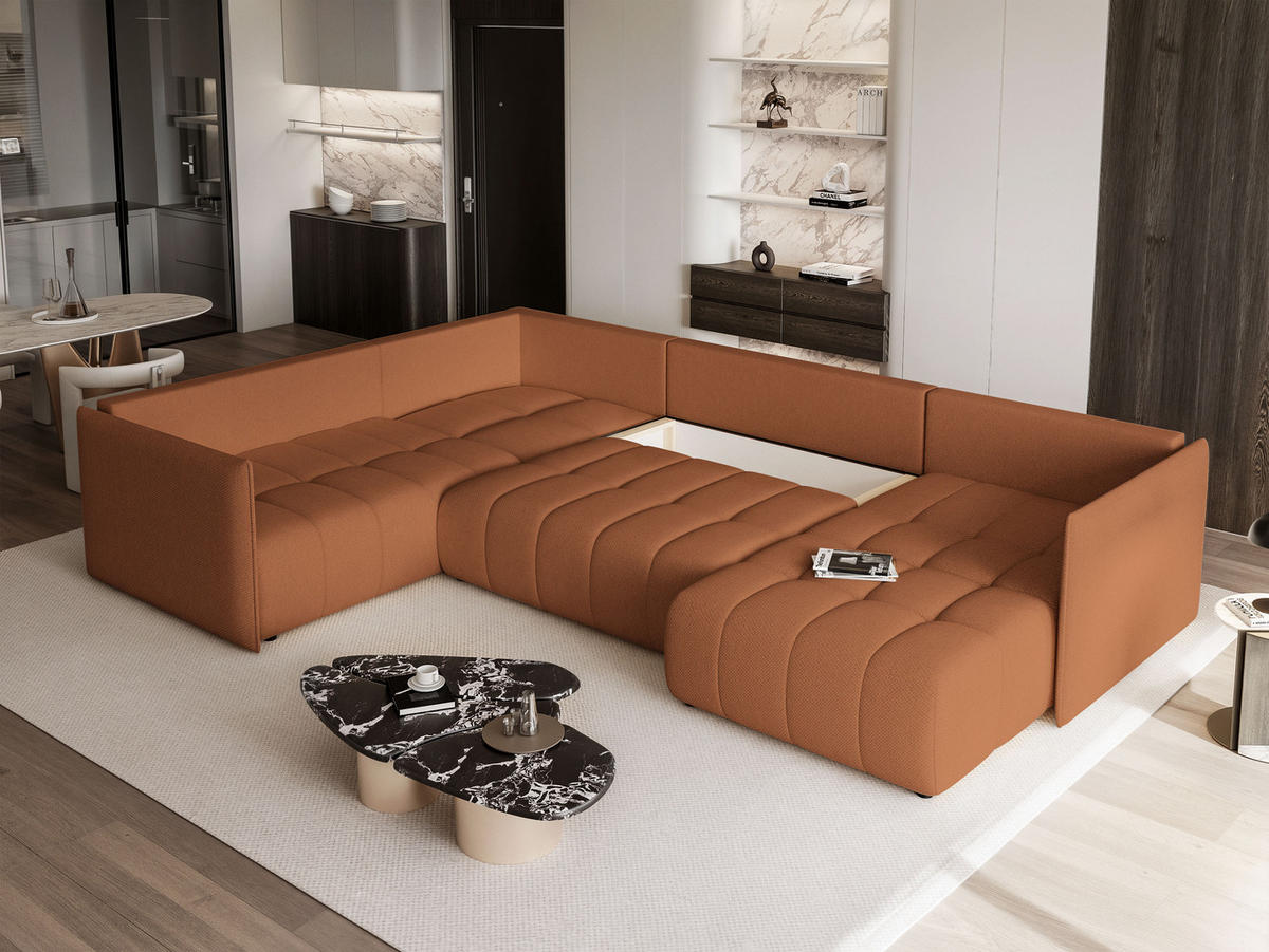 WOHNLANDSCHAFT LORISSE mit Schlaffunktion und Bettkasten Orange - Orange, Holzwerkstoff/Kunststoff (300/85/90cm) - Idohome