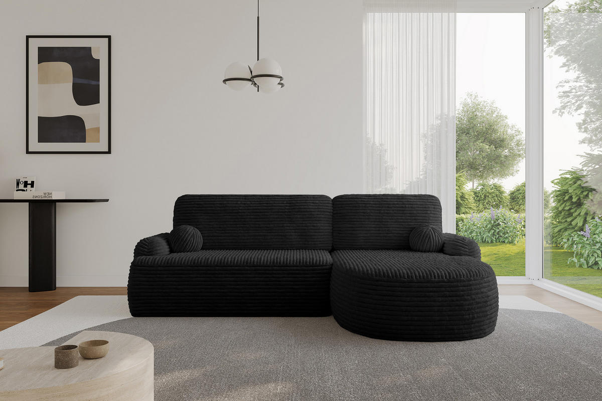 ECKSOFA mit Schlaffunktion und Bettkasten LIRA-L - 264x172x89 Schwarz - Schwarz, Holzwerkstoff/Textil (172/264cm) - ALTDECOR