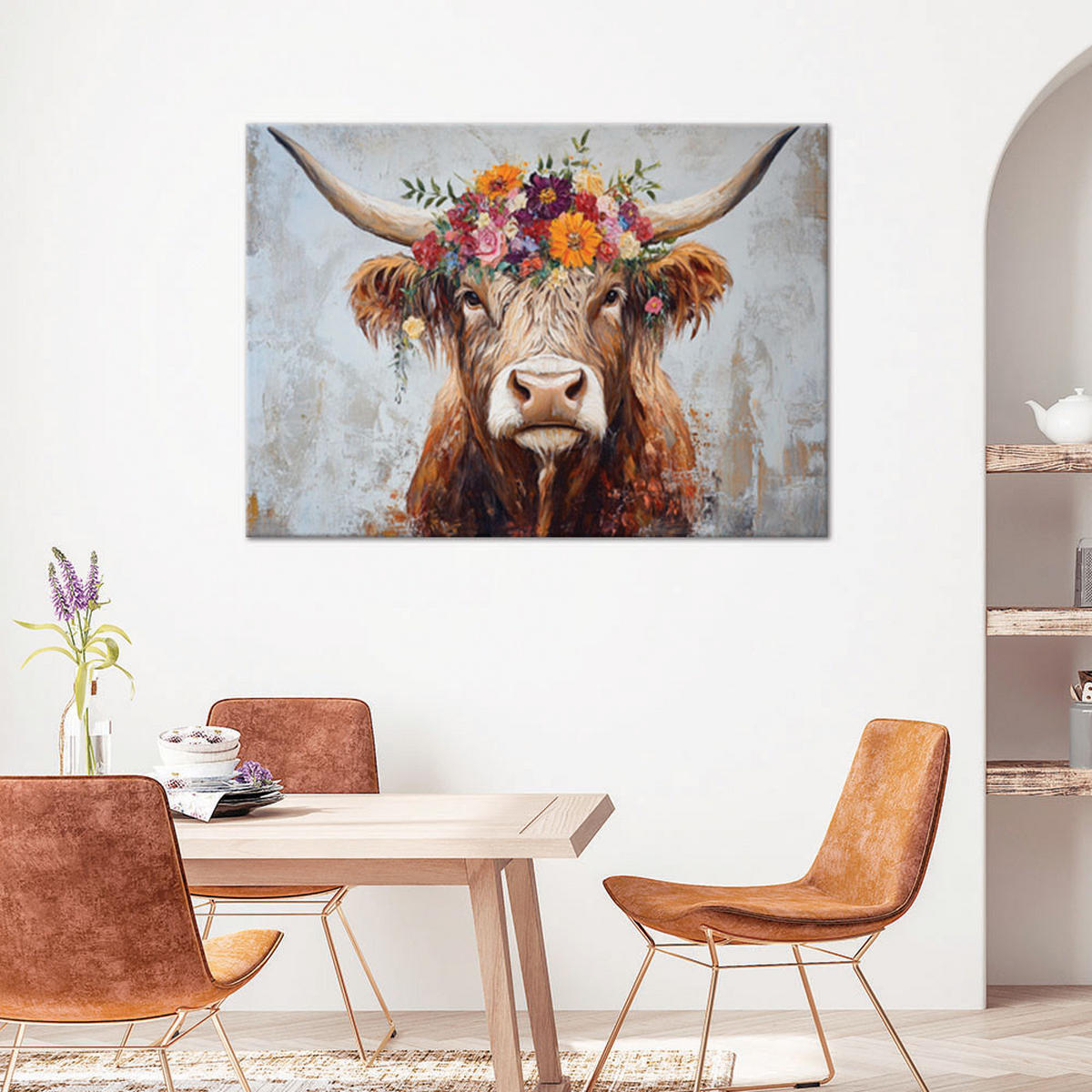 WANDBILD vintage schottische kuhblumen - Multicolor, Textil (60/40cm) - Feeby