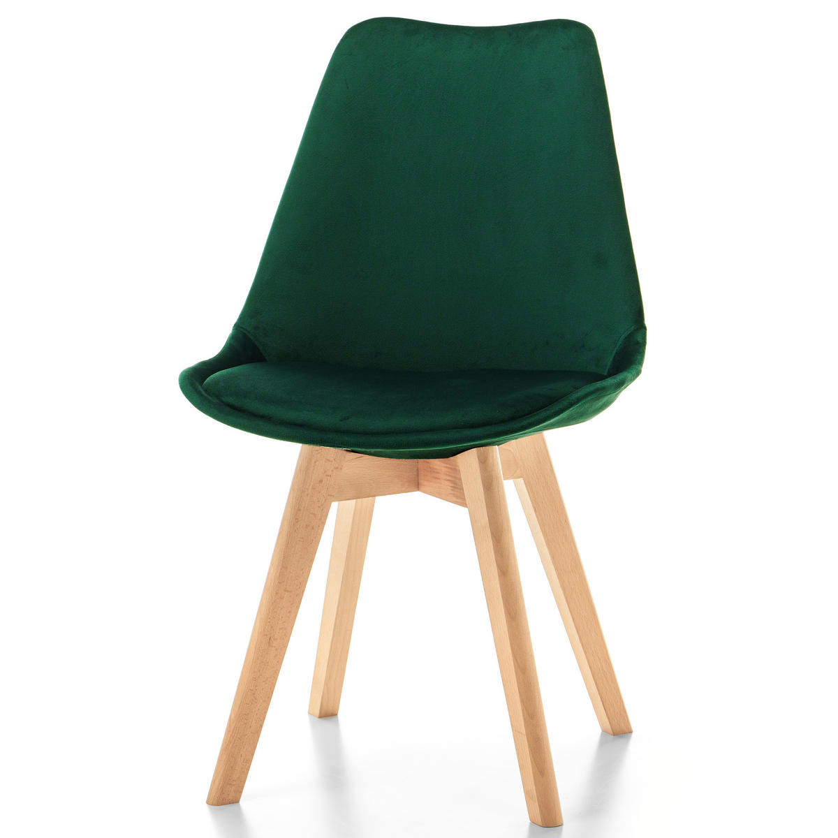 STUHL Dublin modern grün, Holzbeinen - Veloursstoff und Polsterschaum - Naturfarben/Grün, Holz/Textil (50/83/54cm) - NEW HOME