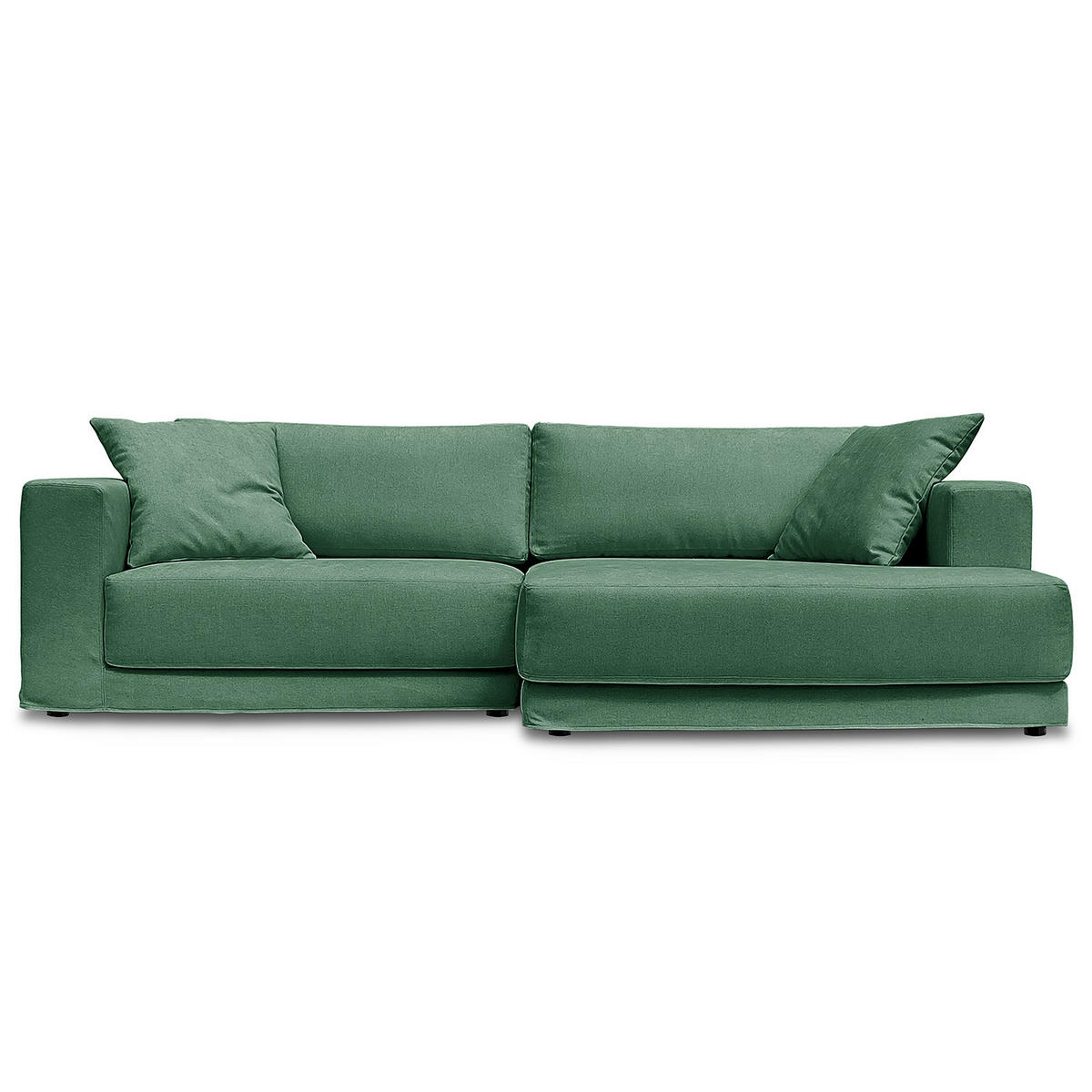 ECKSOFA mit Wechselbezug - Longchair, Webstoff - Schwarz/Grün, Kunststoff/Textil (260/155cm) - home24