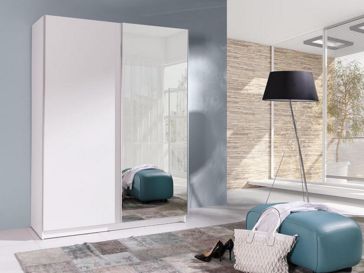 SCHIEBETÜRENSCHRANK - Kleiderschrank Ada II Weiß + Spiegel - Weiß, Holzwerkstoff (150/206/62cm) - Möblo