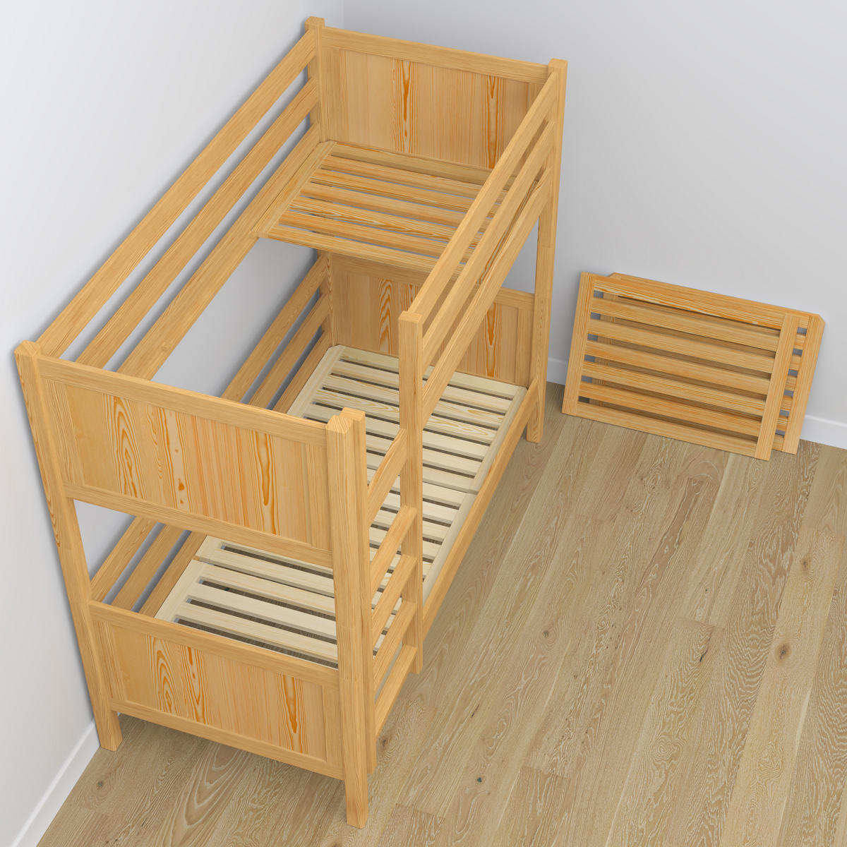 ETAGENBETT N02 mit Matratzenschublade Naturkiefer 90/190 - Hellbraun/Braun, Naturmaterialien/Holz (90/190cm) - N-Wood
