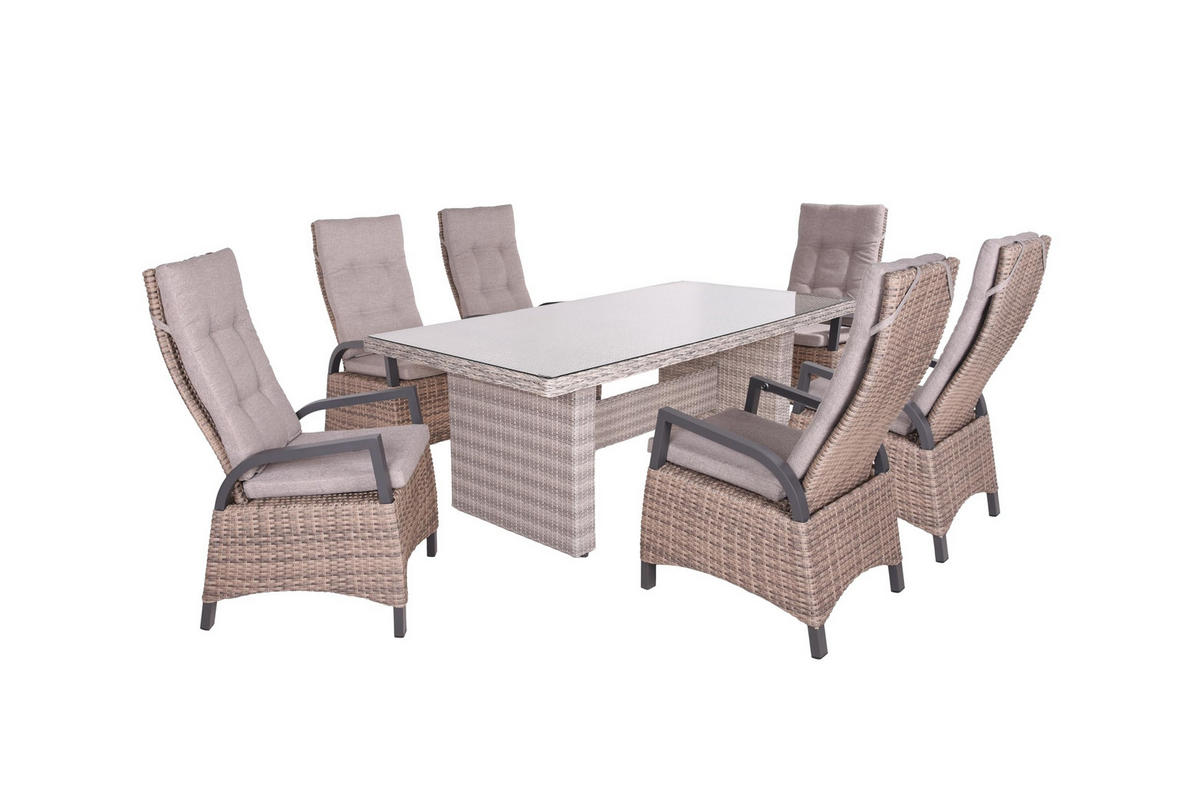 GARTEN-SITZGRUPPE Hanoi 7-teilig Gartenmöbel-Set - Grau, Kunststoff - DELUKE