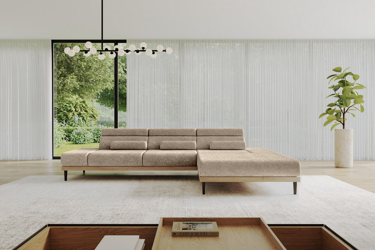 ELEKTRISCHES ECKSOFA Rechts MONA 316x205x85 Braun Velours - Braun, Holzwerkstoff/Textil (316/205cm) - ALTDECOR