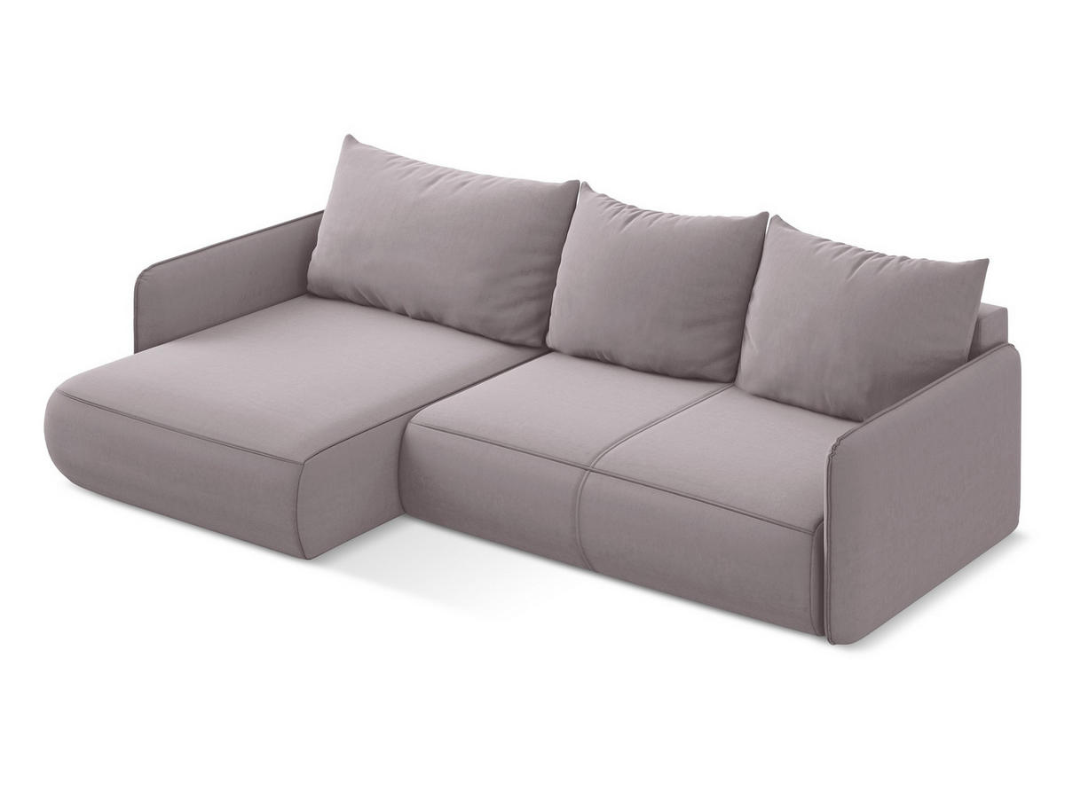 ECKSOFA mit Schlaffunktion Samt Stoff Violett - Lila/Flieder, Kunststoff/Textil (148/240cm) - Makamii