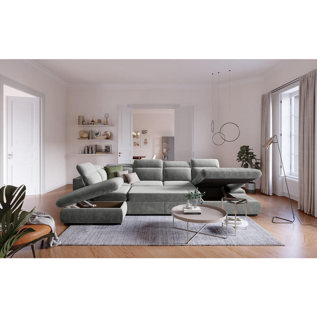 Thumbnail - Cotta Wohnlandschaft, Silber, Textil, Echtholz,Fichte, U-Form,L-Form, 341x80x218 cm, Wohnzimmer, Sofas & Couches, Wohnla...