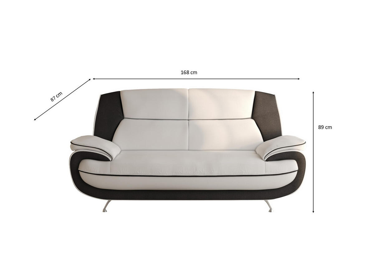 SOFA 2-Sitzer, Stoff Kronos, Weiß + Schwarz, Palermo - Weiß, Holz (168/89/87cm) - Kaiser Möbel