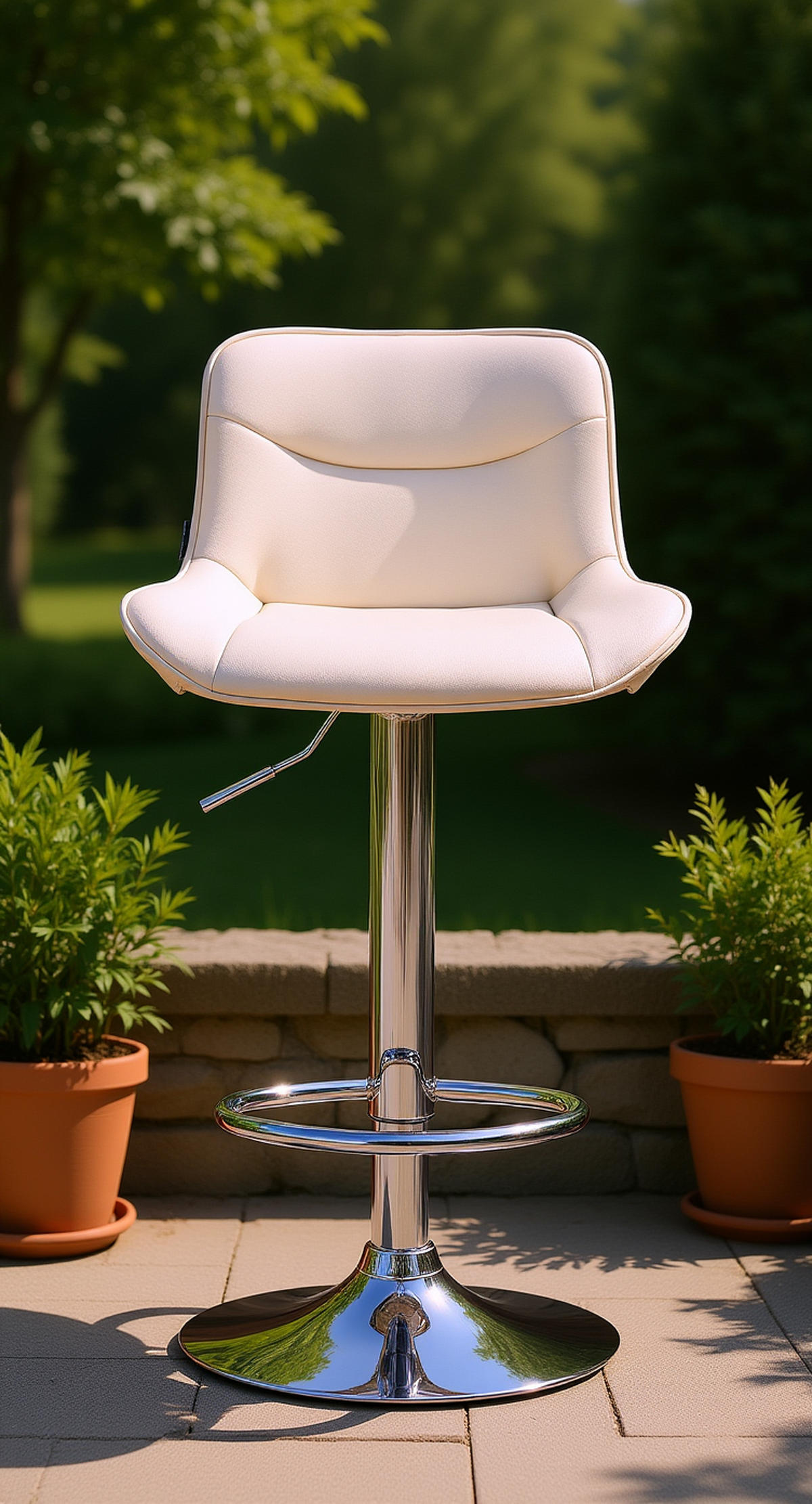 BARHOCKER 2er Set Vulcano Kunstleder chrom creme - Chromfarben/Creme, Kunststoff/Metall (49/106/51cm) - TPFLiving