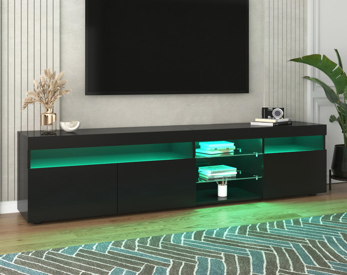LOWBOARD 180/48/35 cm aus MDF mit Glaslaminat und variabler LED-Beleuchtung Schwarz - Schwarz, Holzwerkstoff (180/48/35cm) - Modenvie