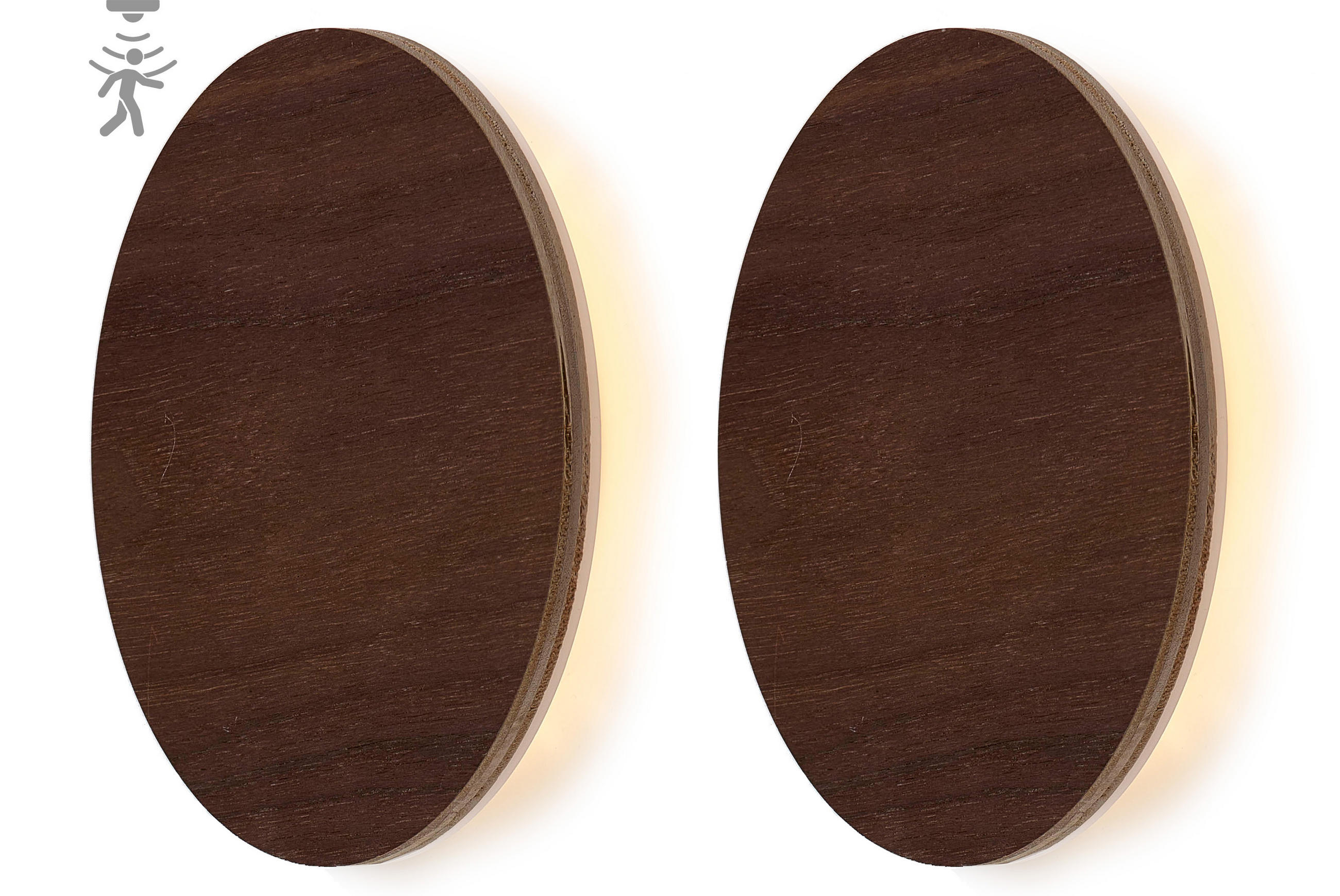 LED-BATTERIE Wandleuchte Indirektes Licht Echtholz mit Bewegungsmelder Walnussholz 2er-Set - Braun, Holz (3.7/15/15cm) - Northpoint