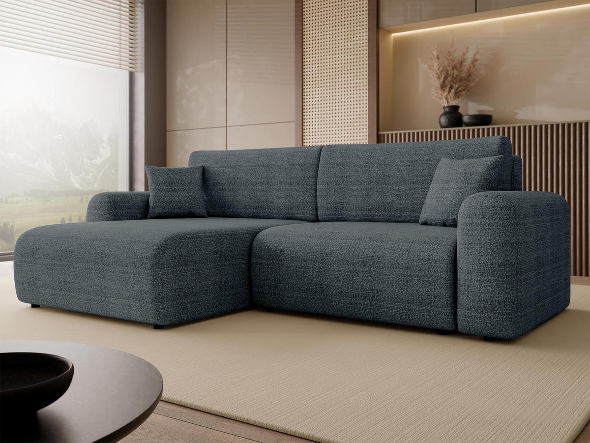 ECKSOFA Floryn L - Blaugrau/Schwarz, Holz/Kunststoff (245/145cm) - MIRJAN24