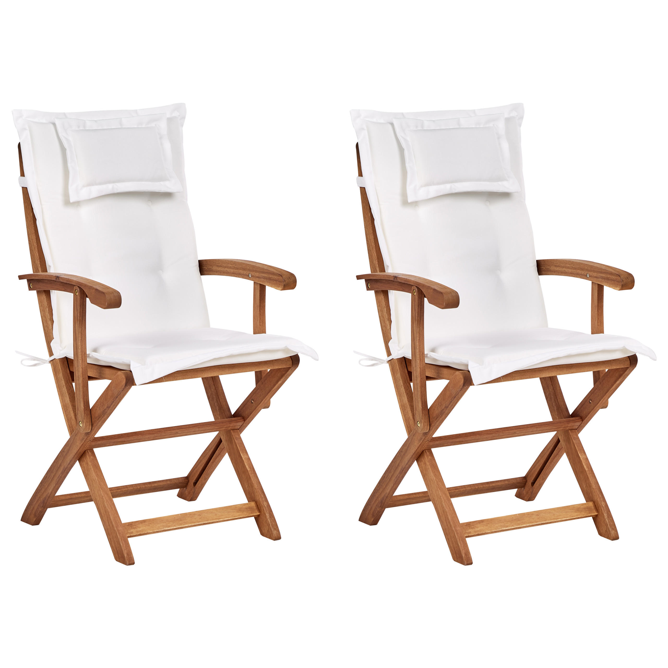 GARTENSTUHL 2er-Set Akazienholz Cremeweiß Maui - Silberfarben/Schwarz, Holz (46/92/48cm) - Beliani