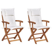 GARTENSTUHL 2er-Set Akazienholz Cremeweiß Maui - Silberfarben/Schwarz, Holz (46/92/48cm) - Beliani