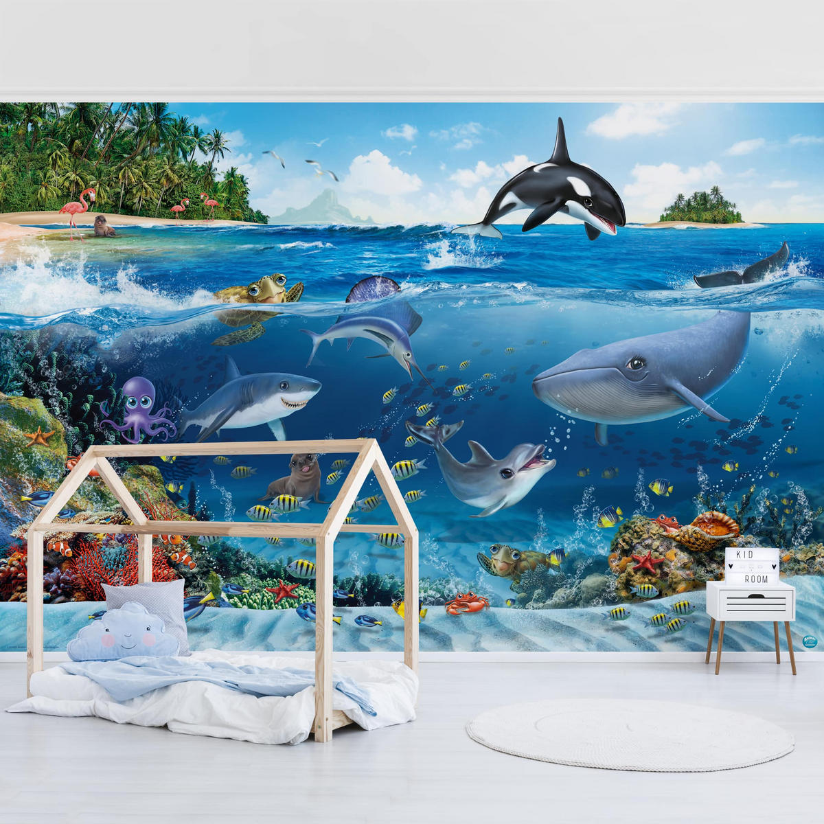 FOTOTAPETE Unterwasserwelt mit Tieren 336/225 cm - Blau, Papier (336/225cm) - Bilderwelten