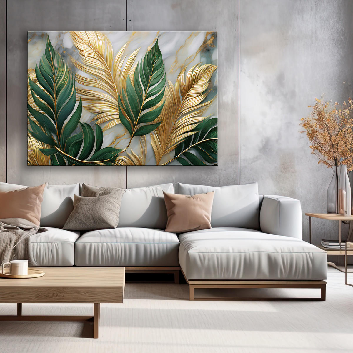 WANDBILD blätter botanik glamour marmor gold - Goldfarben, Textil (60/40cm) - Feeby