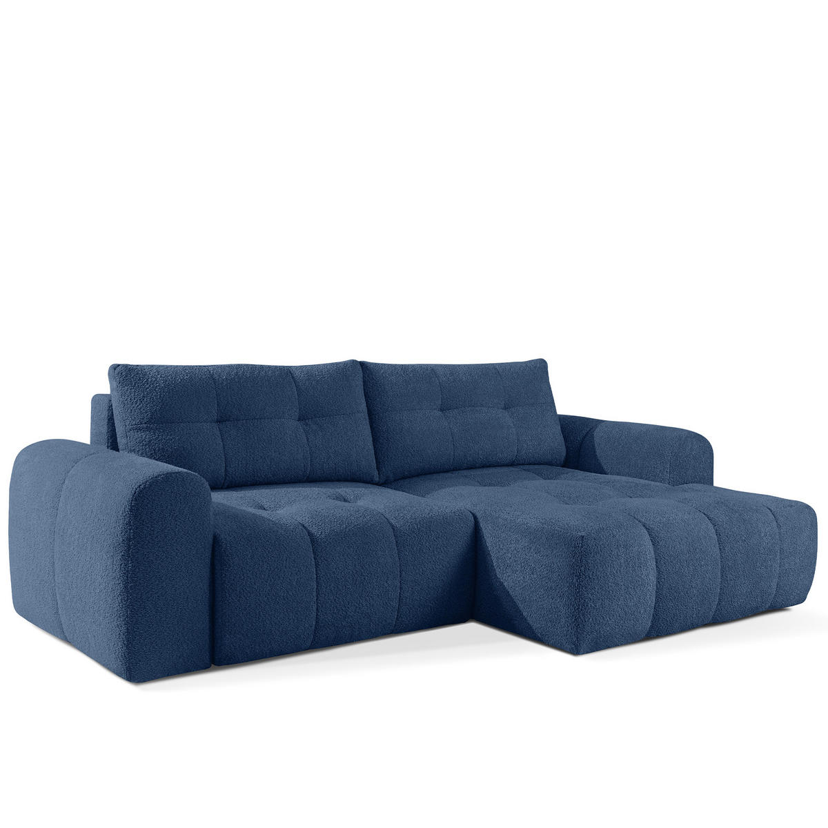 ECKSOFA RECHTS RAVIA, Bouclé, Marineblau - Dunkelblau, Holz/Textil (256/104cm) - KONSIMO®