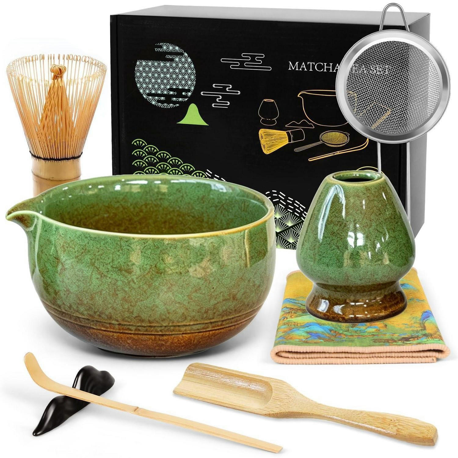 MATCHA Set 8-teiliges Premium Tea Set mit Bambus-Chasen Grün - Grün, Keramik (13/10.5/13cm)