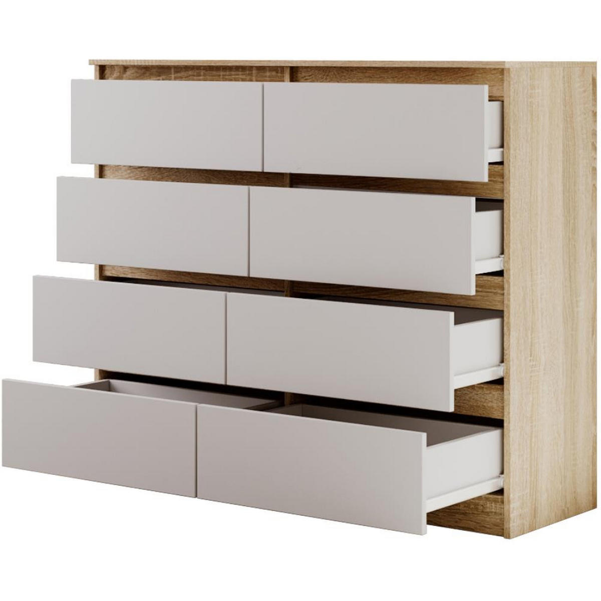 KOMMODE Lemon 120 cm mit acht Schubladen eiche Sonoma/weiß - Weiß/Sonoma Eiche, Holzwerkstoff (120/101.5/39cm) - Beautysofa