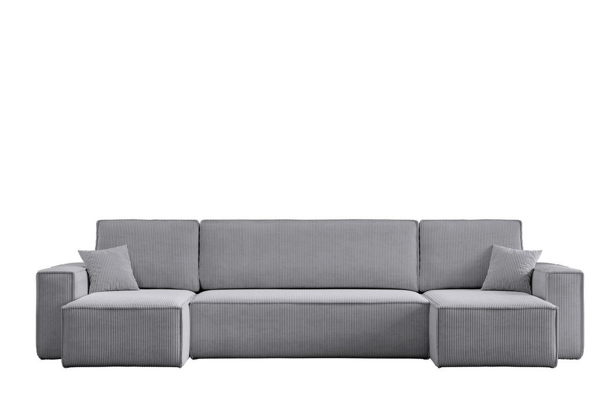 WOHNLANDSCHAFT Hugo U-Form Cordstoff mit Schlaffunktion und Bettkasten - Greige, Textil (312/83/142cm) - VENASI MÖBEL