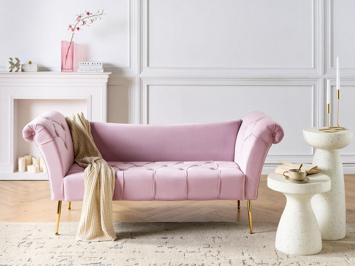 ČALOUNĚNÉ LEHÁTKO CHAISE LONGUE Sametová látka Světle fialové Nantilly - fialová, textil (175/76/70cm) - Beliani