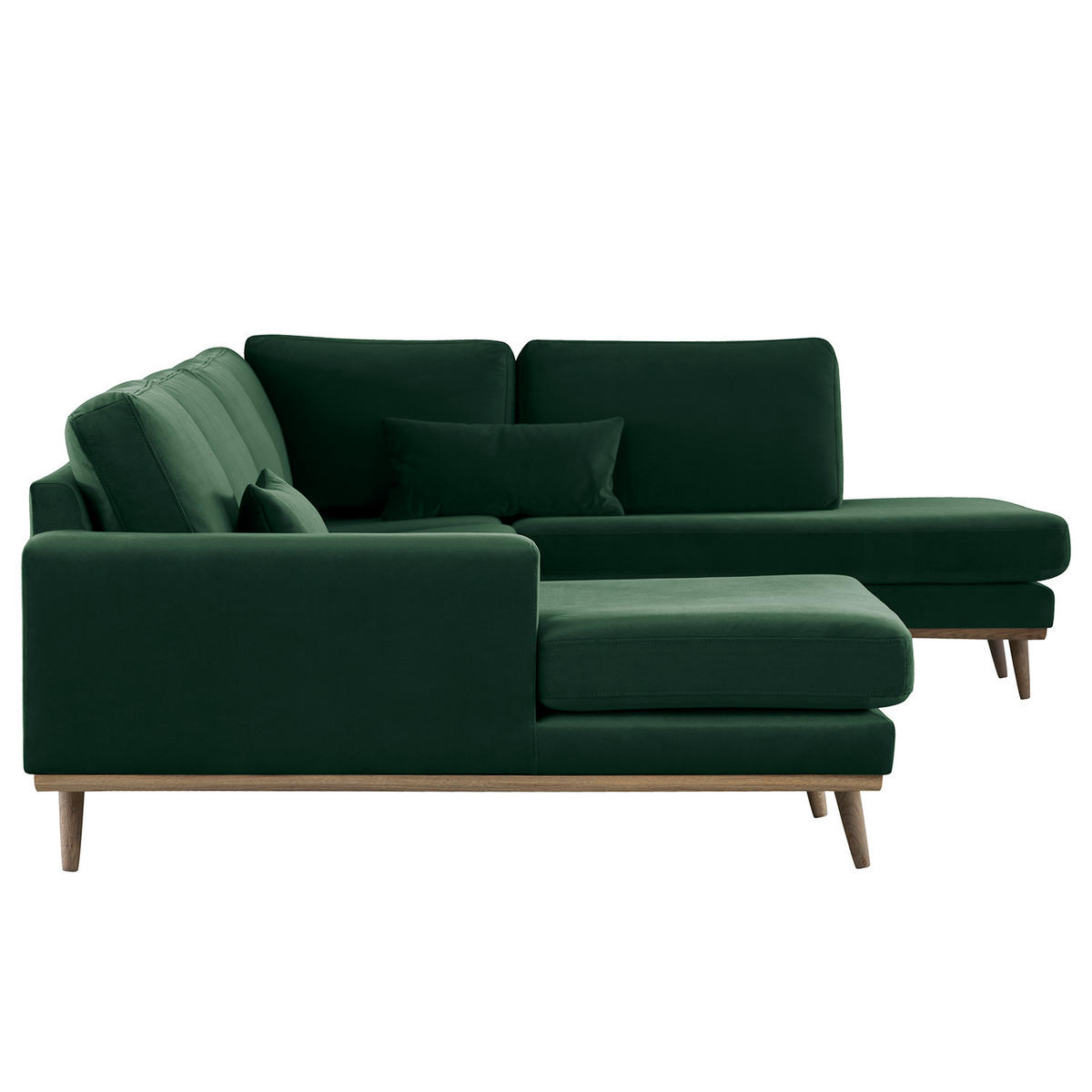 WOHNLANDSCHAFT mit Longchair - Eichefarben/Grün, Eichenholz/Textil (371/81/219cm) - home24