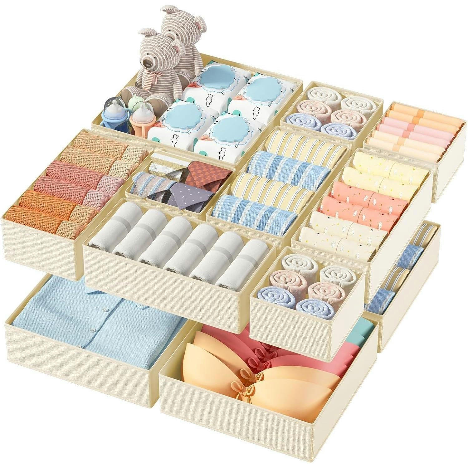 SCHUBLADEN Organizer 12-teiliges Set Beige - Multicolor, Textil (9/30/30cm)