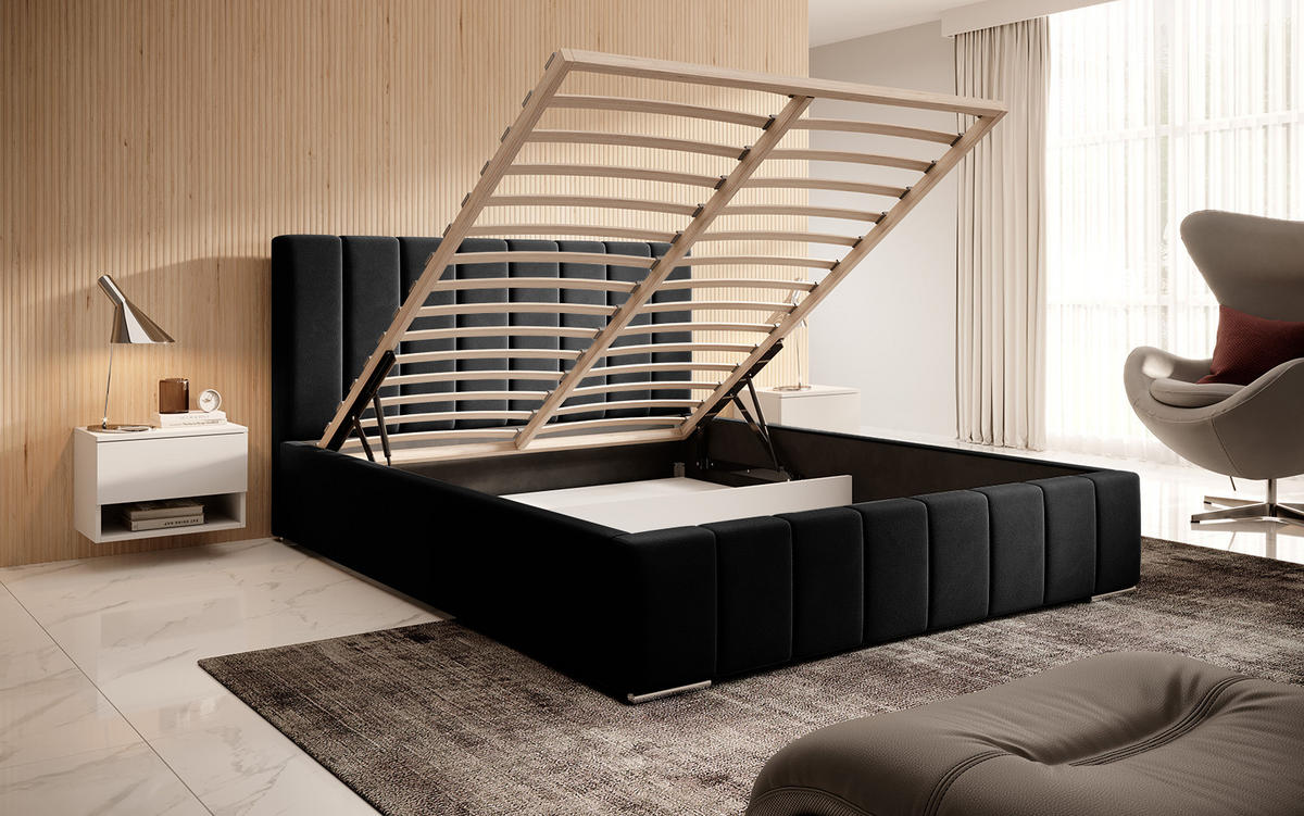 POLSTERBETT ALVORA 180x200 cm, Schwarz - Schwarz, Textil (200/180cm) - Fedve
