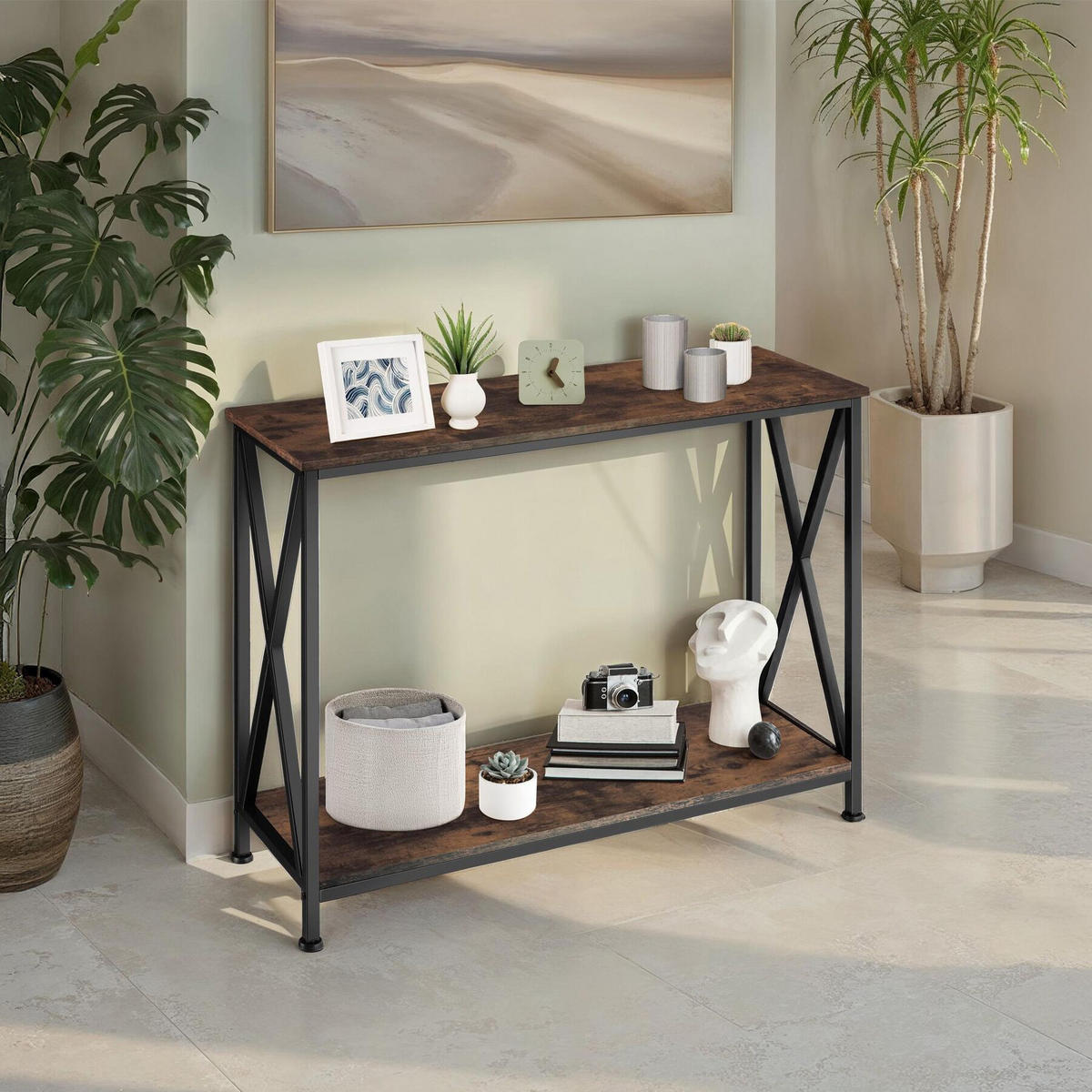 KONSOLENTISCH Tacoma,100 x 35 x 80,5 cm,Industrial Holz dunkel, rustikal - Rostfarben, Holzwerkstoff (100/35/80.5cm) - tectake