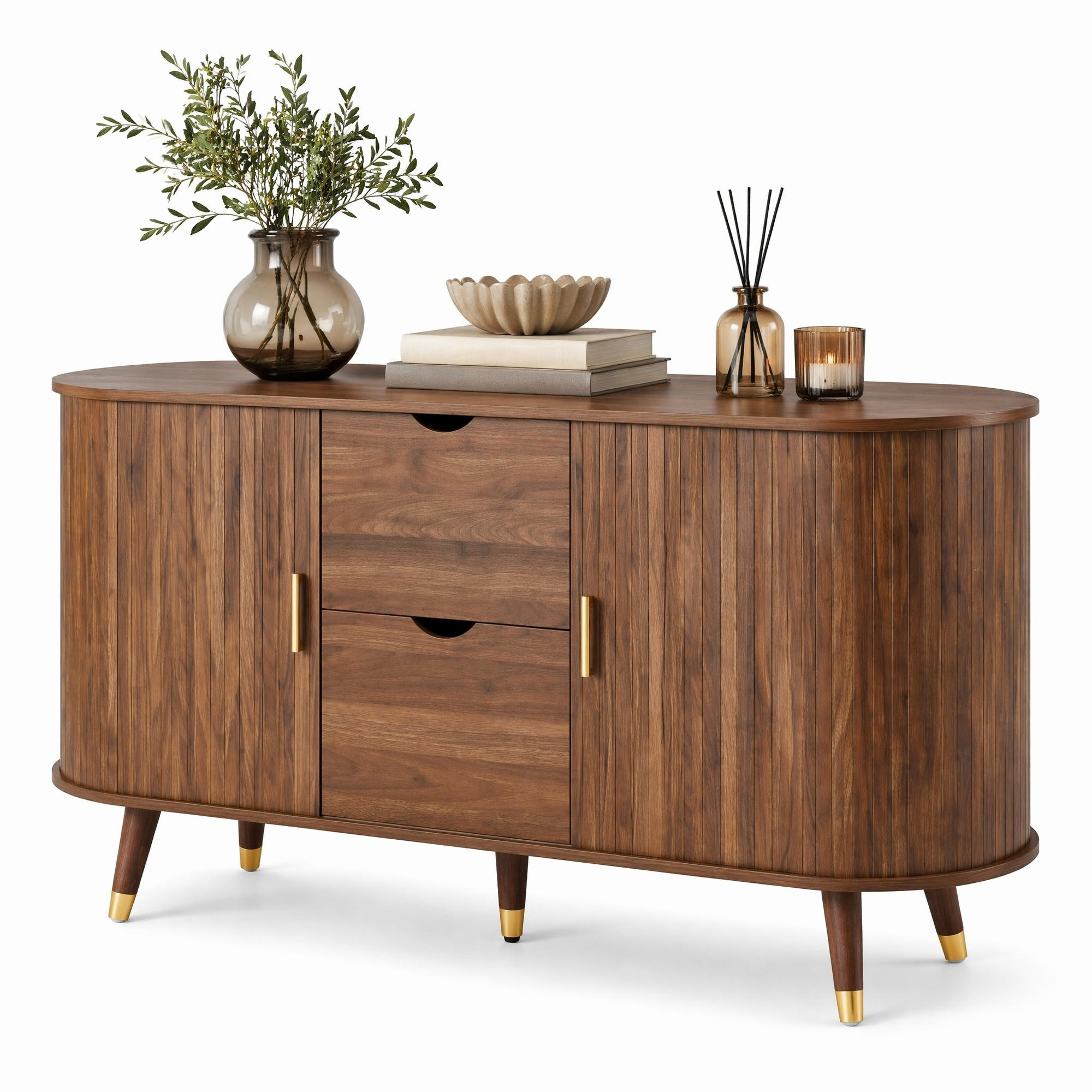 SIDEBOARD Nussbaum 140/40/79,5 cm aus MDF mit Schiebetüren, Schubladen und offenen Fächern - Nussbaumfarben, Holzwerkstoff/Metall (140/79.5/40cm) - CHICFURN