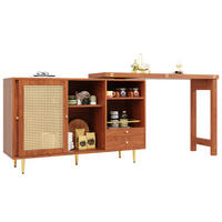 BARSKA miza 187/40/76 cm z 360° vrtljivim in raztegljivim delom, predali in ratanastimi vrati, Rjava - rjava, leseni material (40/71.4/107cm) - Redom