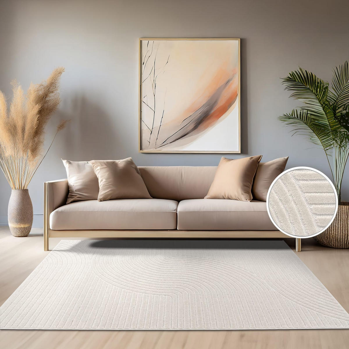 TEPPICH Kurzflor Struktur Wohnzimmer schmutzabweisend Creme Rechteckig 160x230 - Creme, Textil (230/160cm) - KADIMA DESIGN