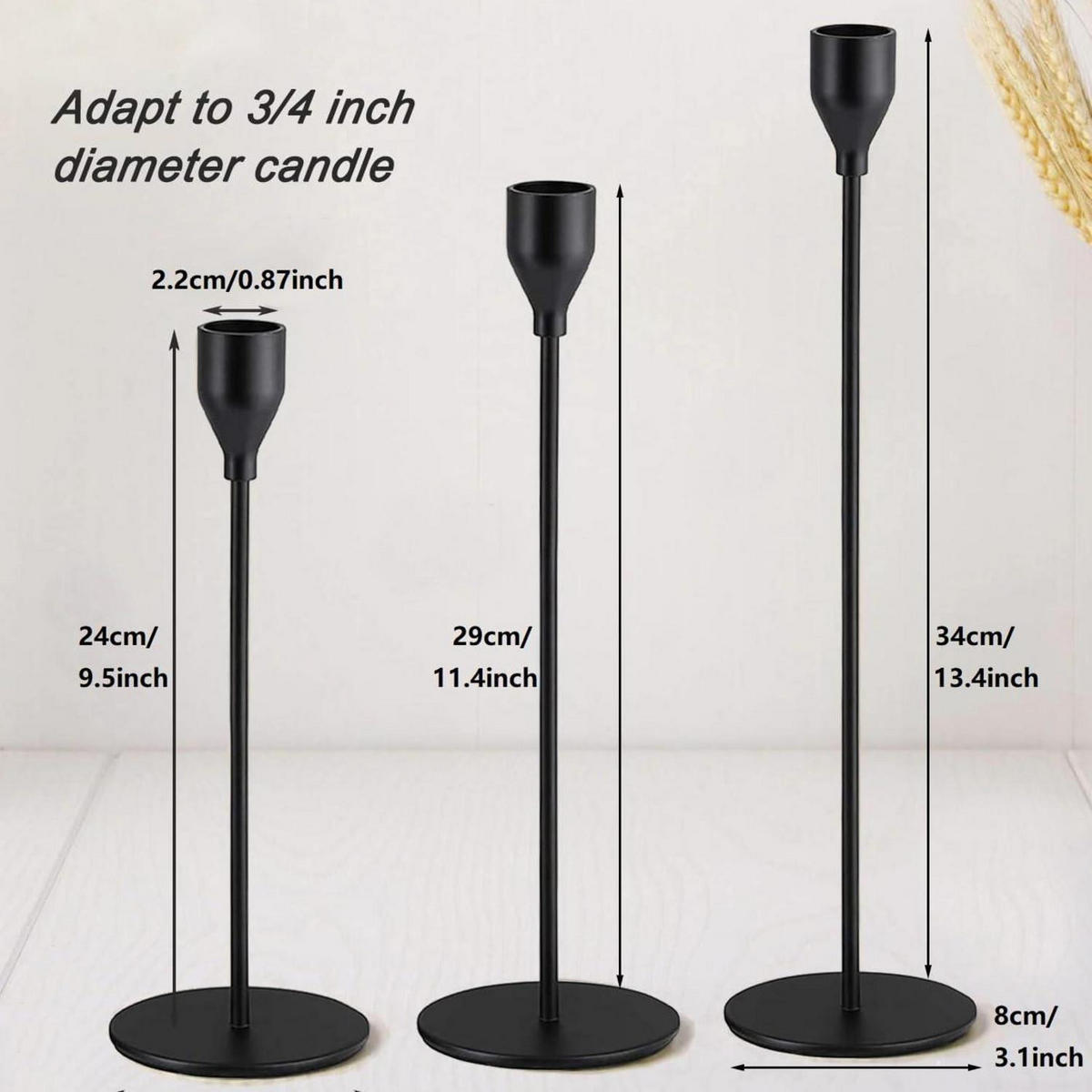 KERZENSTÄNDER 3-teiliges Set Schwarz - Schwarz, Metall (2/20/5cm)