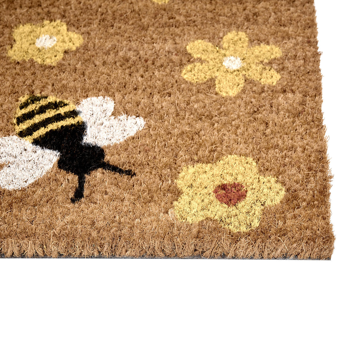 FUSSMATTE Naturfarben 50/80 cm Biene Blume Kokosfasern Kigalik - Naturfarben, Textil (50/80cm) - Beliani