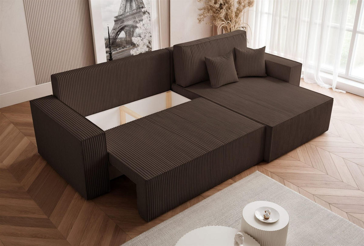 ECKSOFA Adara Max Mit Schlaffunktion - Braun, Holzwerkstoff/Textil (145/276cm) - Fun Möbel