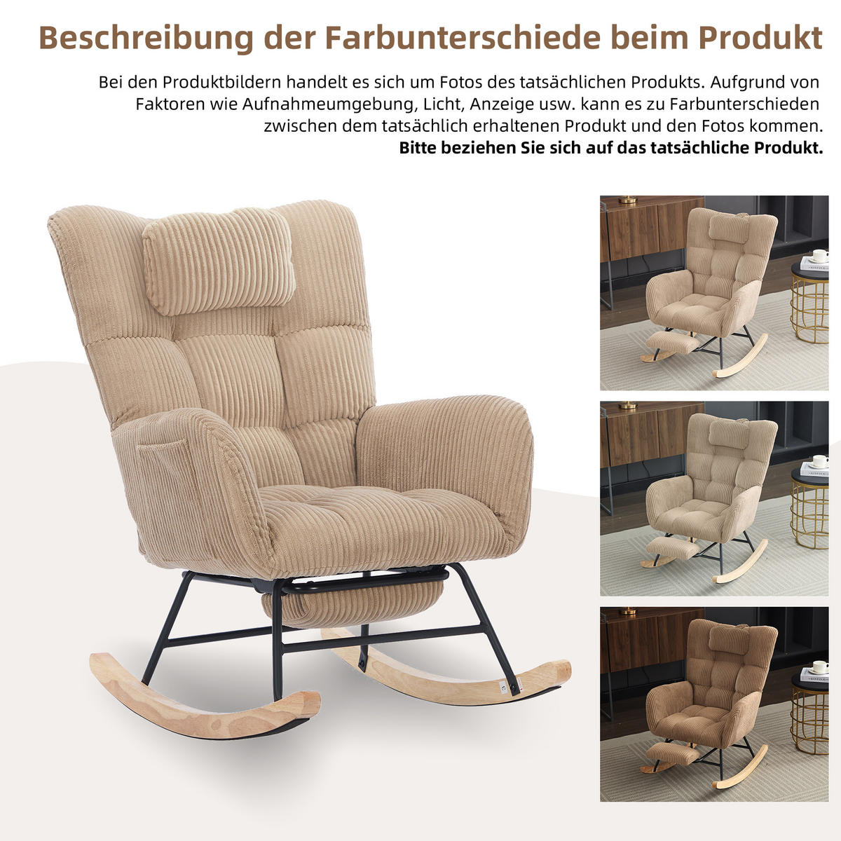 SCHAUKELSTUHL gepolstert hoher Rücken Stoff Braun Sessel - Braun, Textil (102/92/65cm) - FLIEKS