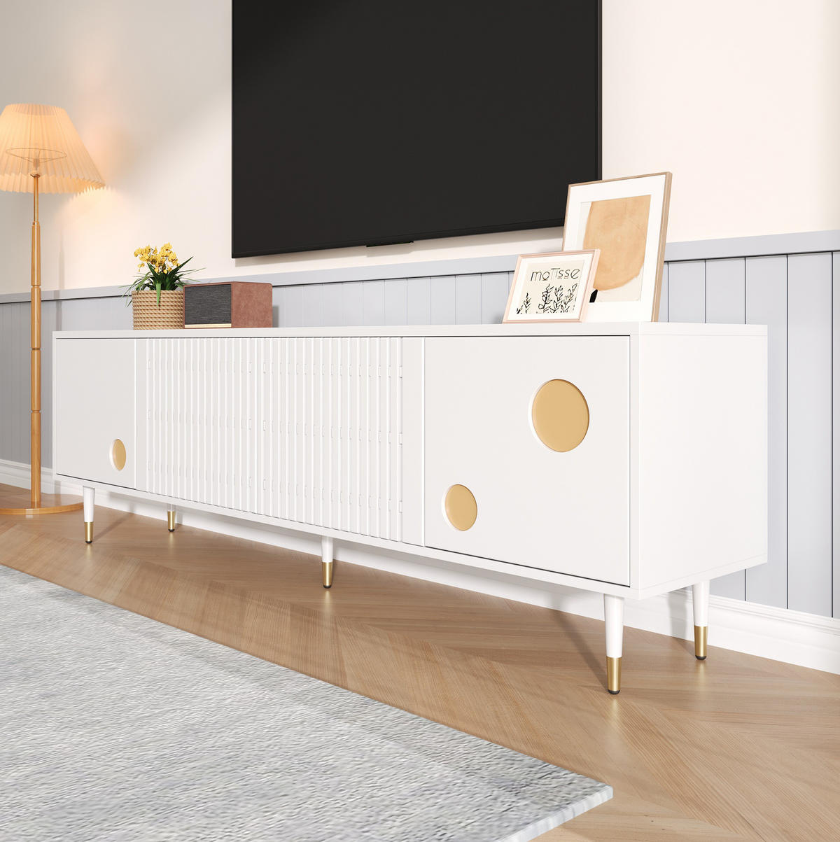 TV-LOWBOARD 170/36/54 cm mit 4 Türen und Kabeldurchlass in Weiß - Weiß, Holzwerkstoff (170/54/36cm) - BEAOK